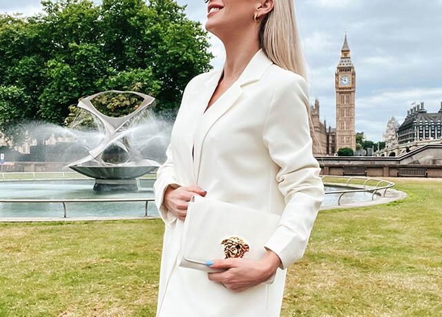 blazer dress white womens fashion blogger eve dawes London