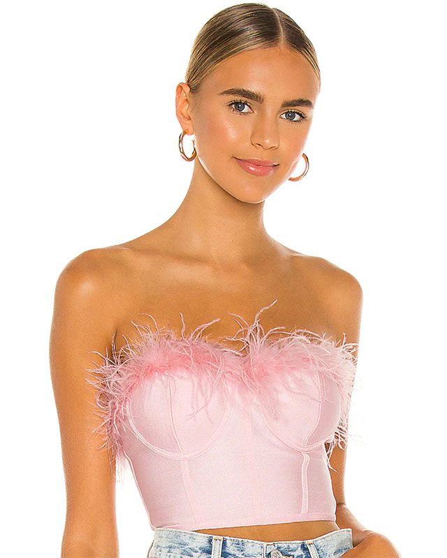 pink corset bustier top feathers strapless