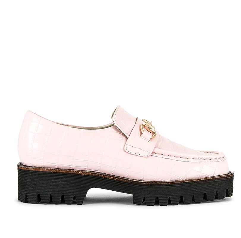 womens loafers pink leather black chunky sole