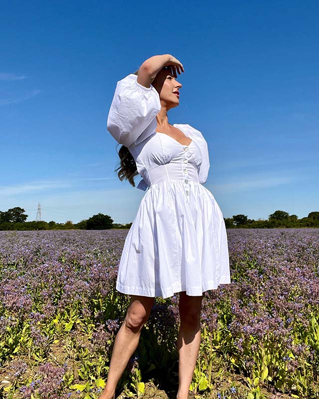 revolve white mini dress fashion blogger eve dawes purple fieled