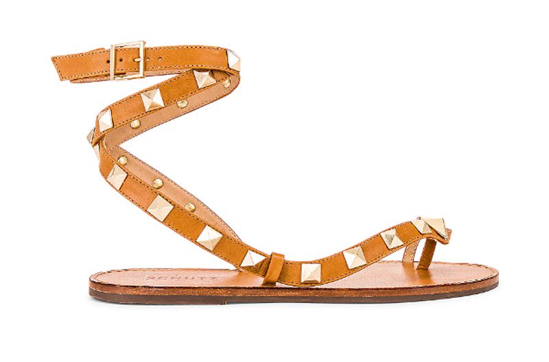 gladiator studded sandals tan leather gold studs