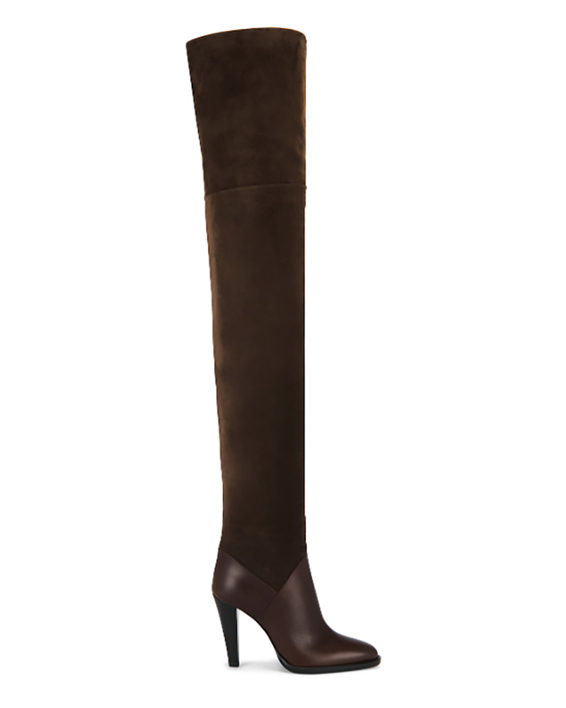 designer over knee boots brown suede saint laurent