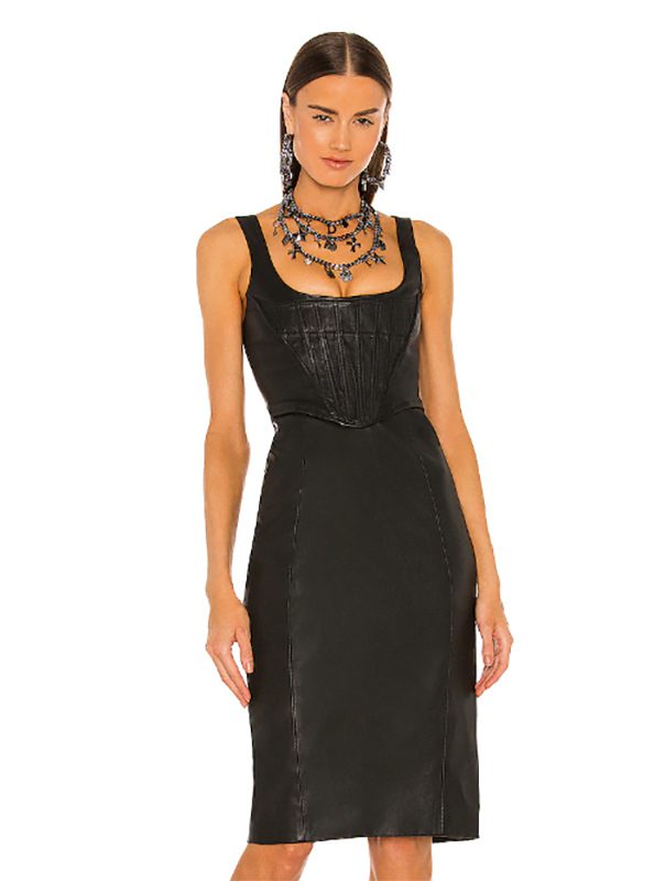 black leather dress fitted corset Dundas Revolve