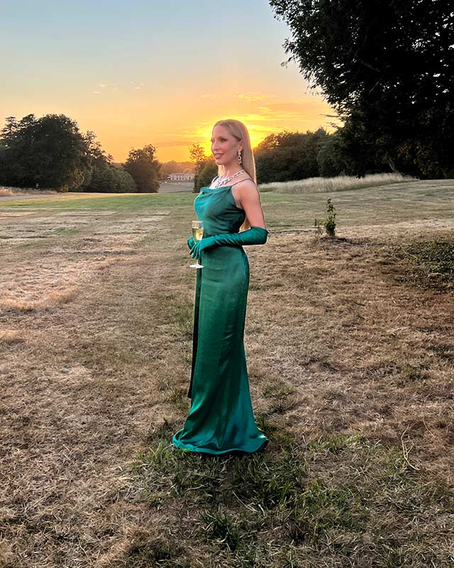 green dress satin gown