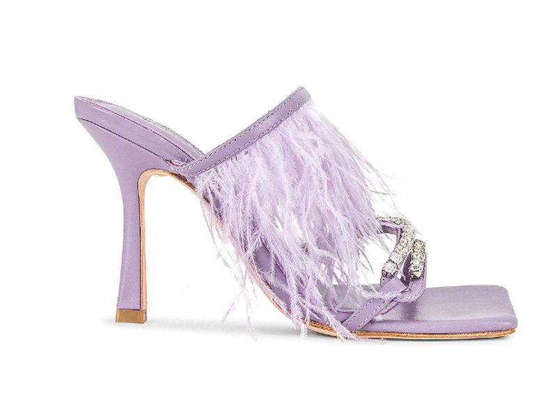 mules heels shoes womens feather crystal lilac