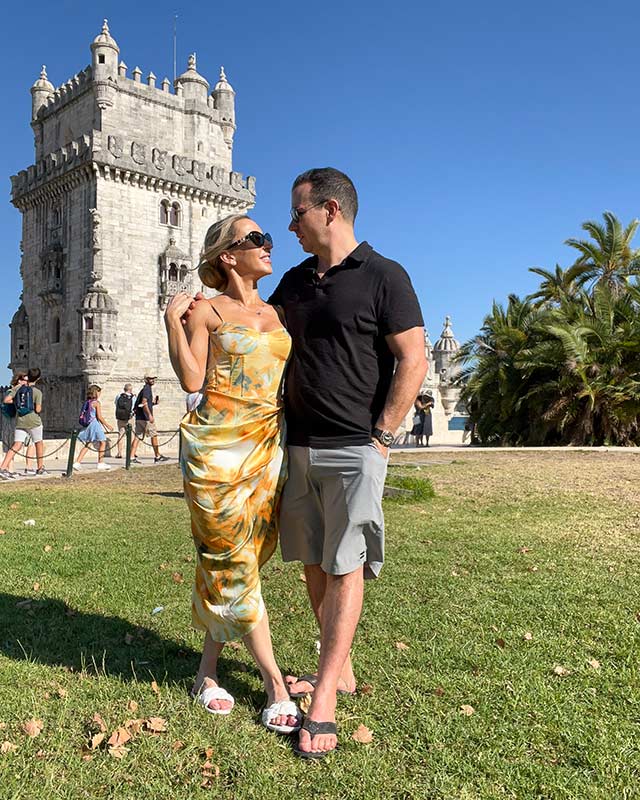 romantic couple Belem tower lisbon portugal