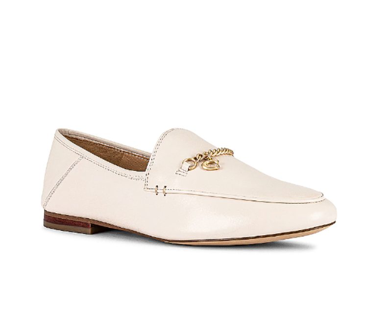 designer loafers womens leather white Coach gold chain