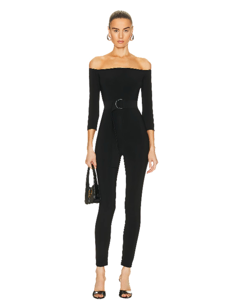 Black dressy jumpsuit off shoulder norma kamali
