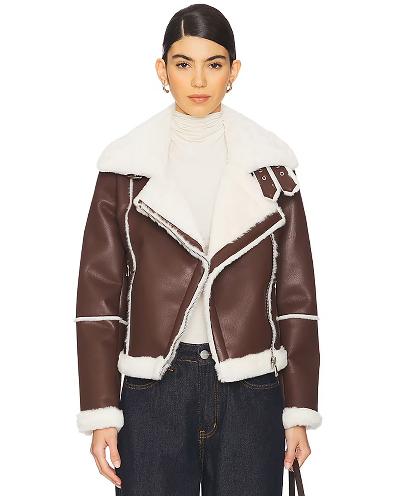 vegan leather moto jacket brown cheap womens