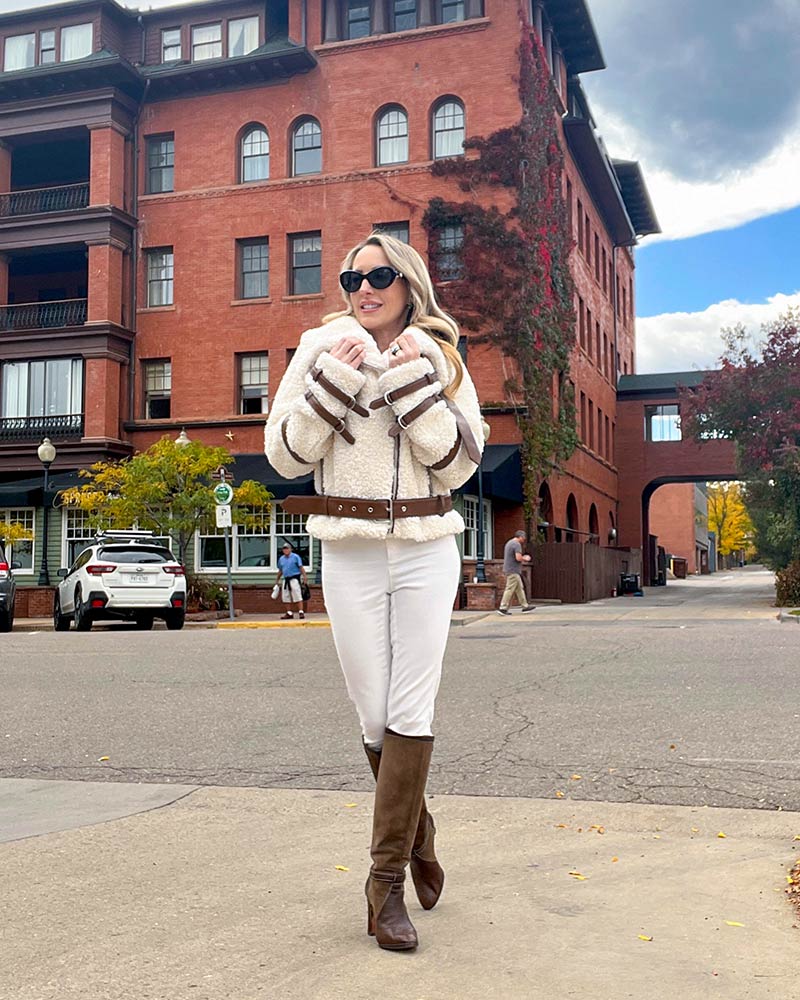 moto jacket womens cream faux fur tularosa fashion blogger winter street