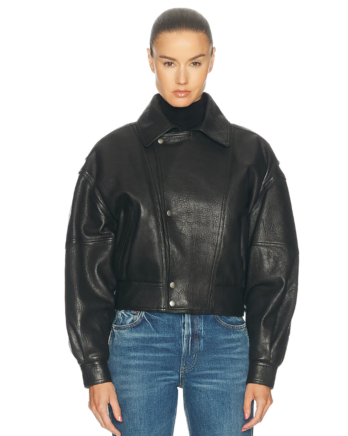 women's black leather moto jacket by Saint Laurent