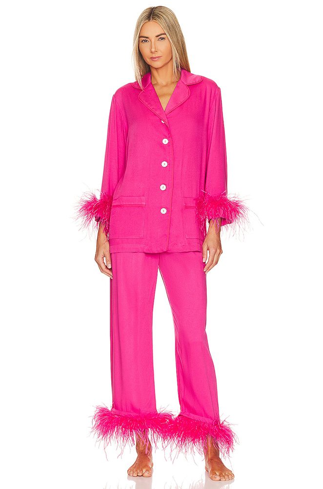 feather pajamas pink matching set