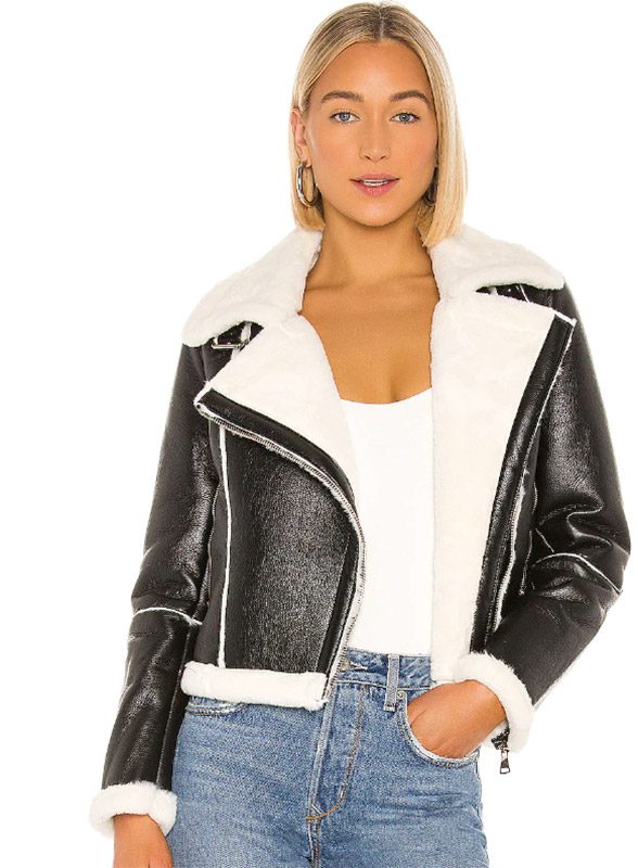 moto jacket womens black white faux fur superdown