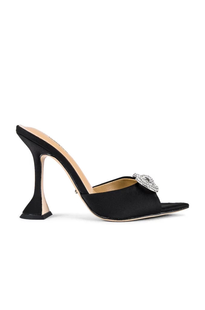 party shoes black satin mules crystal