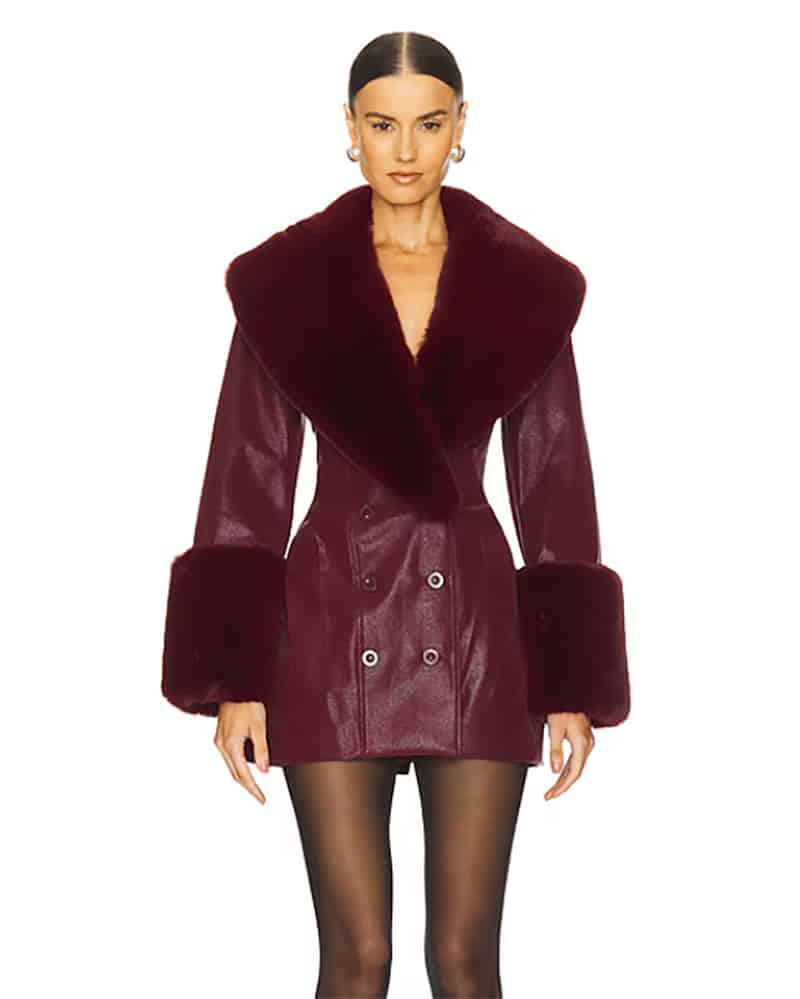 spring outfit 2026 burgundy faux leather coat