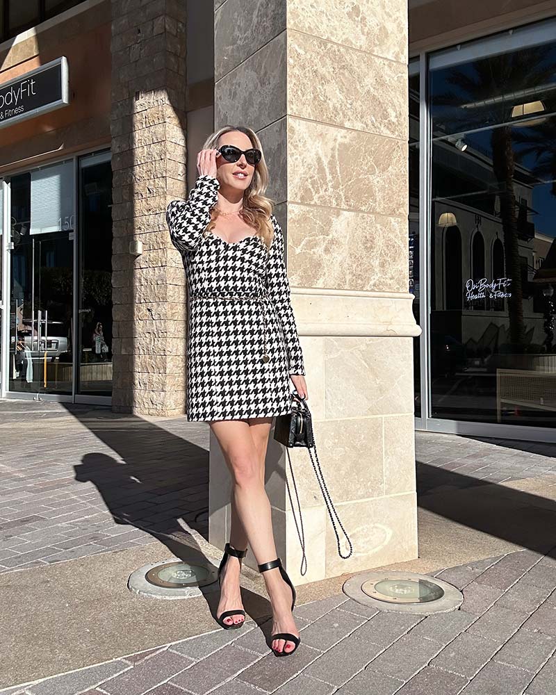 black and white sweater dress belted