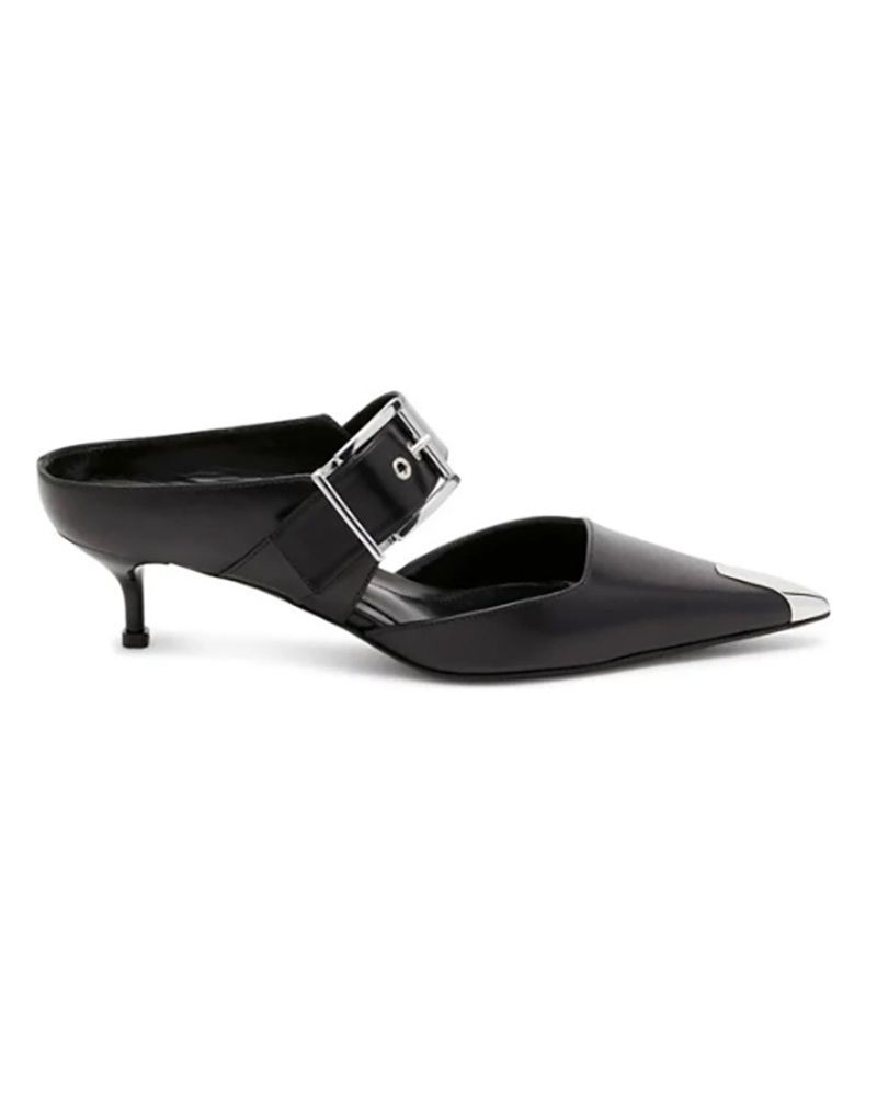 emily paris camille season 3 black buckle mules Alexander McQueen