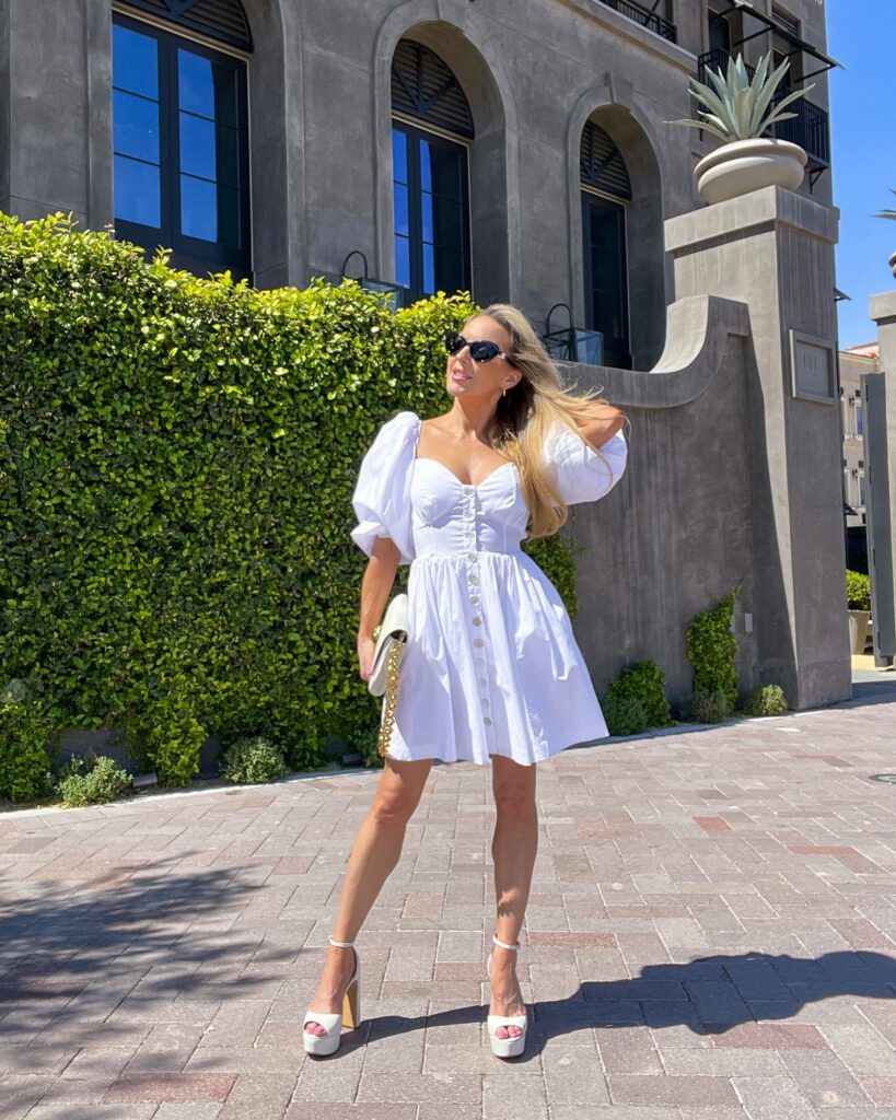 casual date night outfit white mini dress 