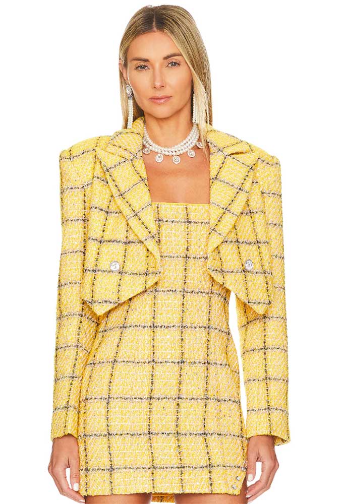 fall color trend 2023 yellow dress blazer set