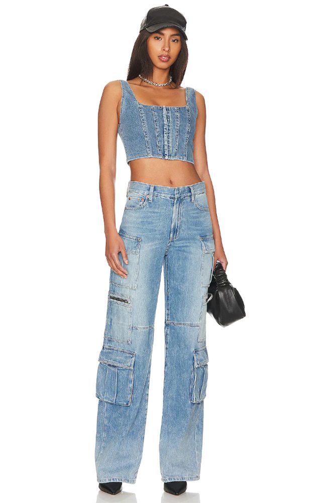 double denim outfit bustier jeans womens fashion