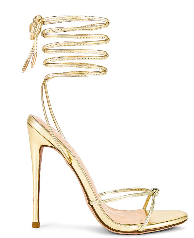 gold heels high strappy sandals metallic