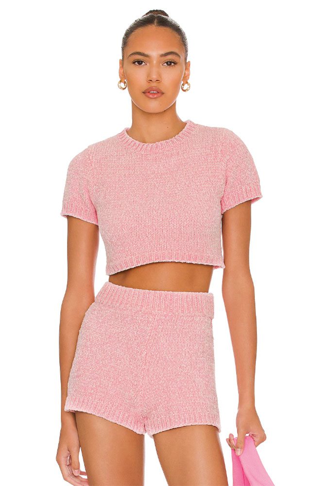 pink matching loungewear set shorts