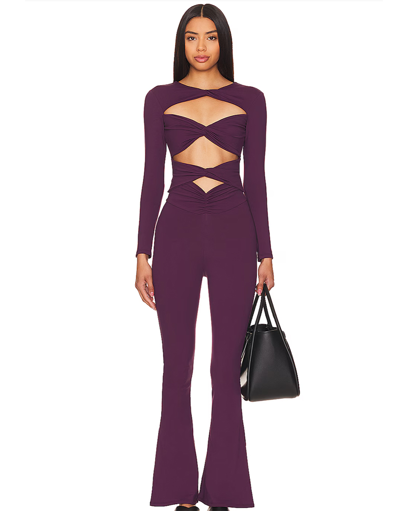 sexy workout outfit cute matching top pants set purple 