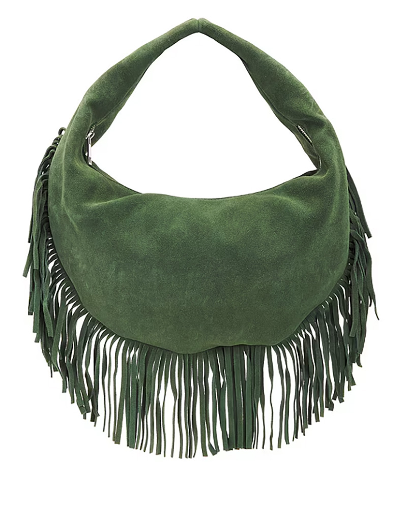 2025 bag trends fringe boho green suede