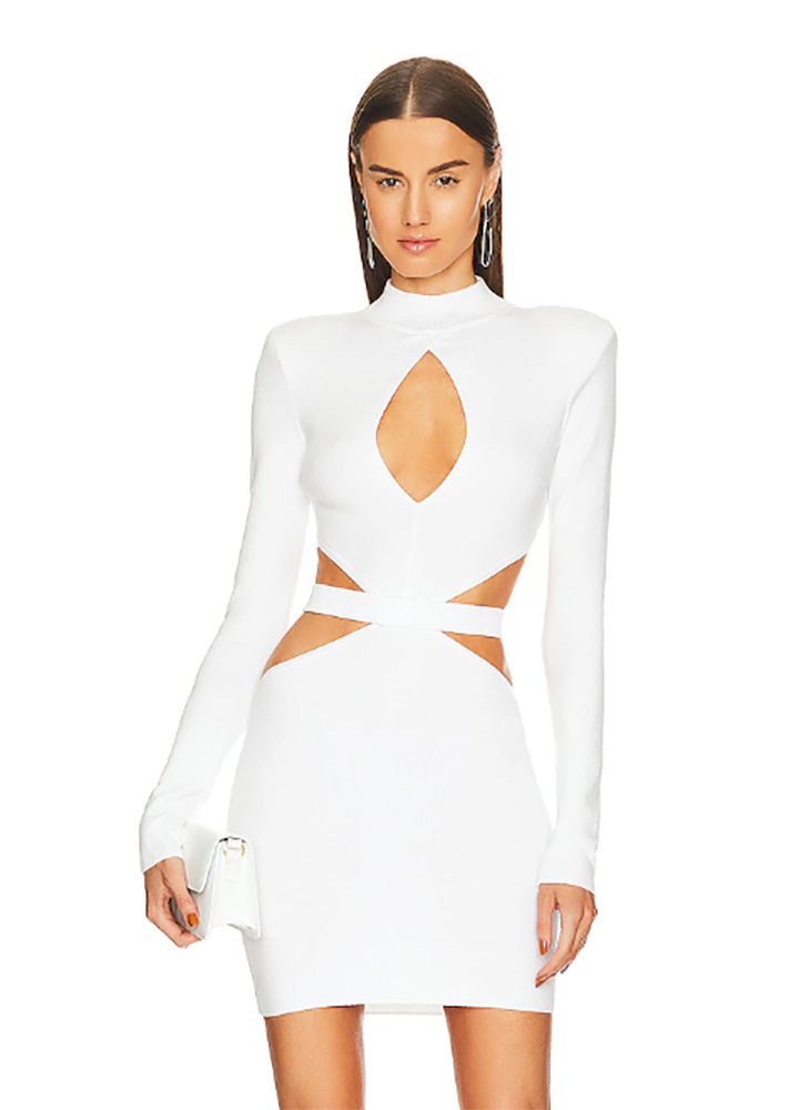 sexy white sweater dress short long sleeves cut outs