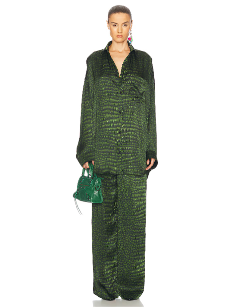 wide leg trousers green matching set Balenciaga