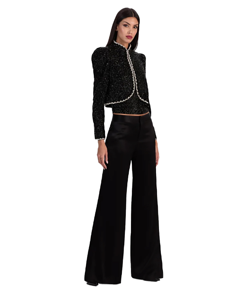 womens wide leg pants black matching blazer set