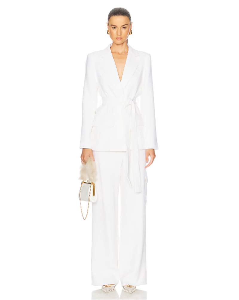 womens wide leg pants white matching blazer set