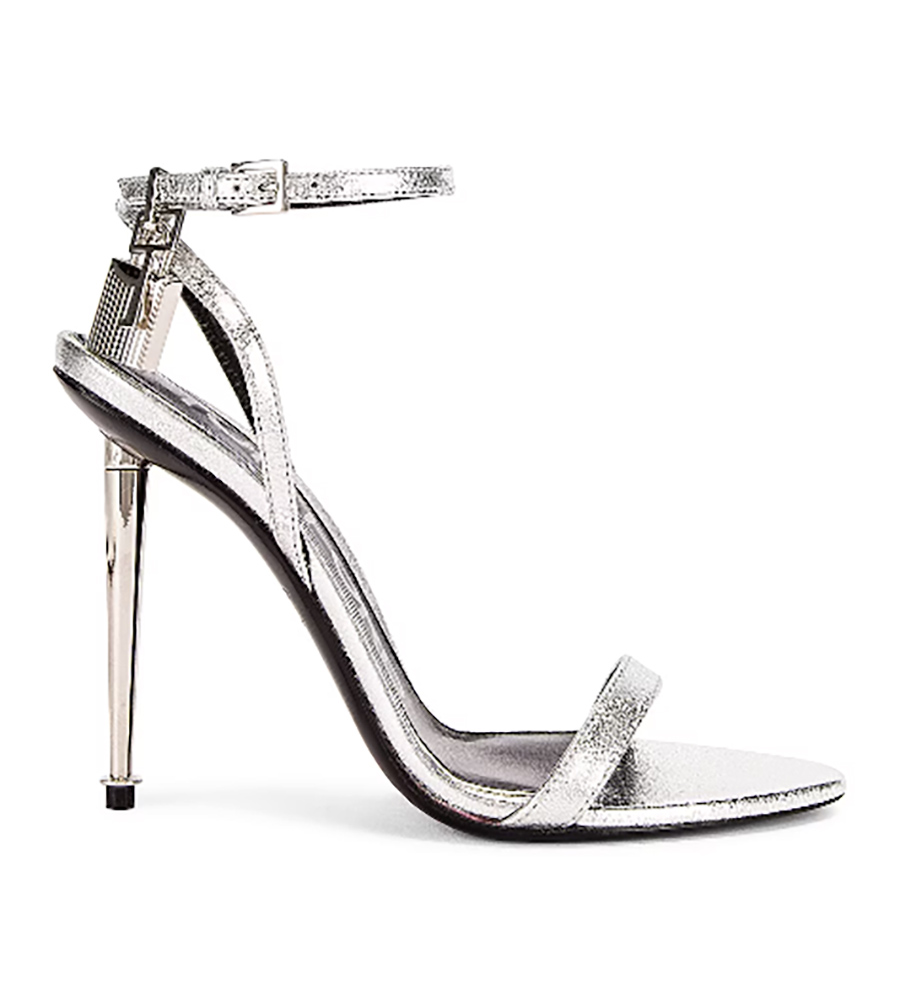silver stiletto heels Tom Ford padlock