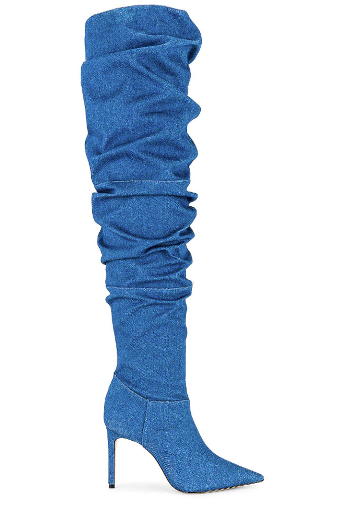 denim thigh high boots high heel blue