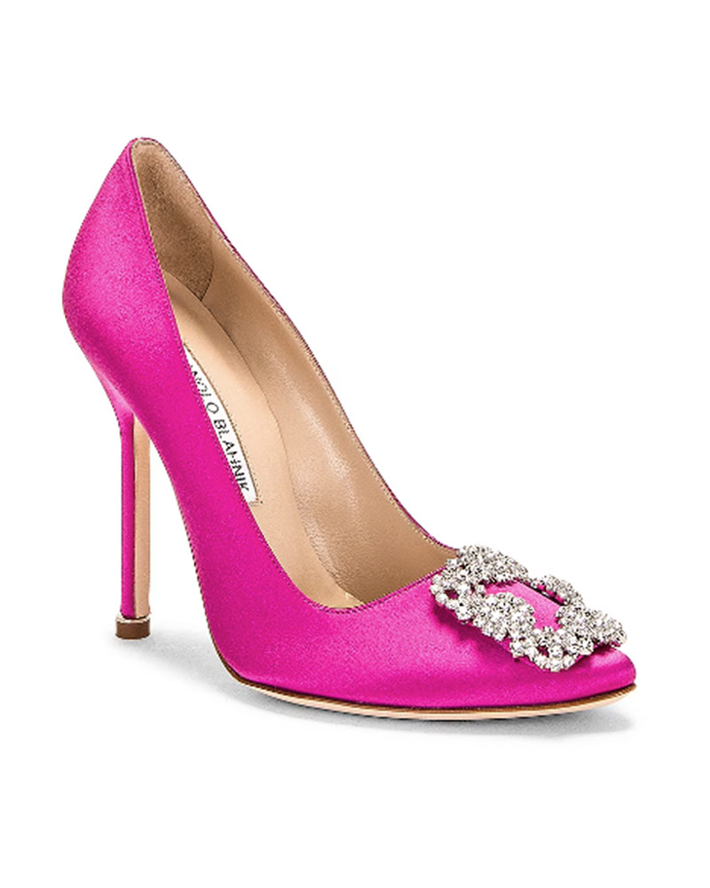 hot pink heels Manolo Blahnik satin pumps