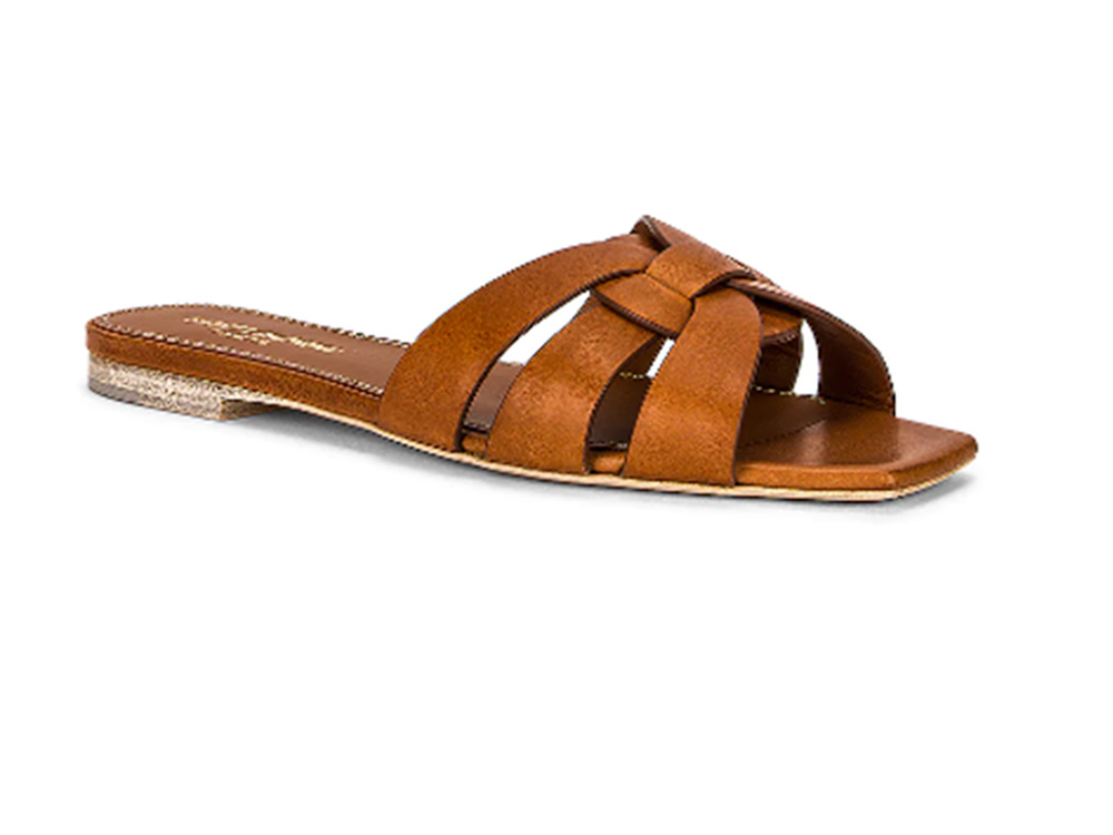 saint laurent tribute flat sandals tan best designer slides women