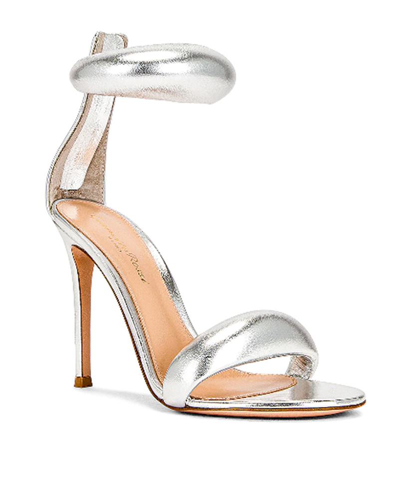 womens silver high heels strappy designer