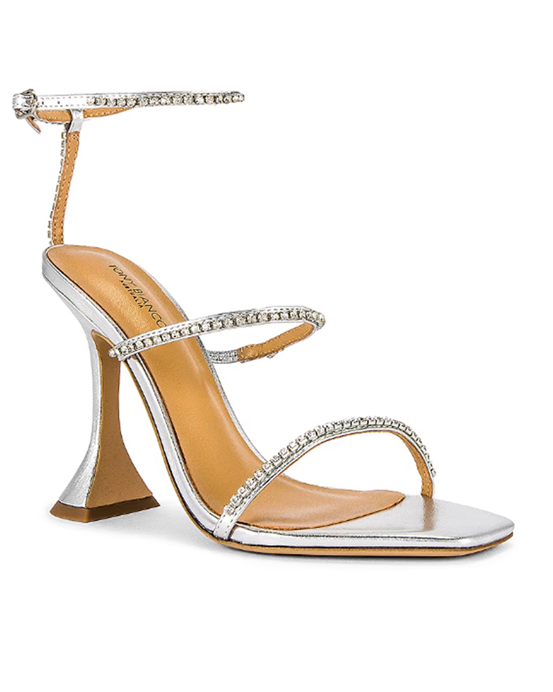silver high heels crystal sandals