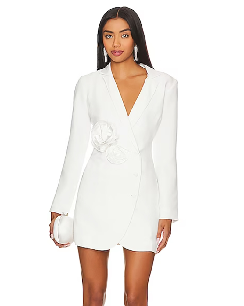 white graduation dress mini blazer fashion trend