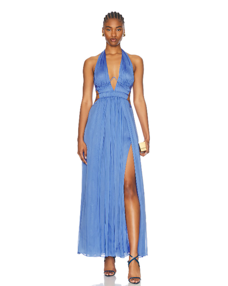 fashion trends beach wedding guest dress blue halter gown cult gaia