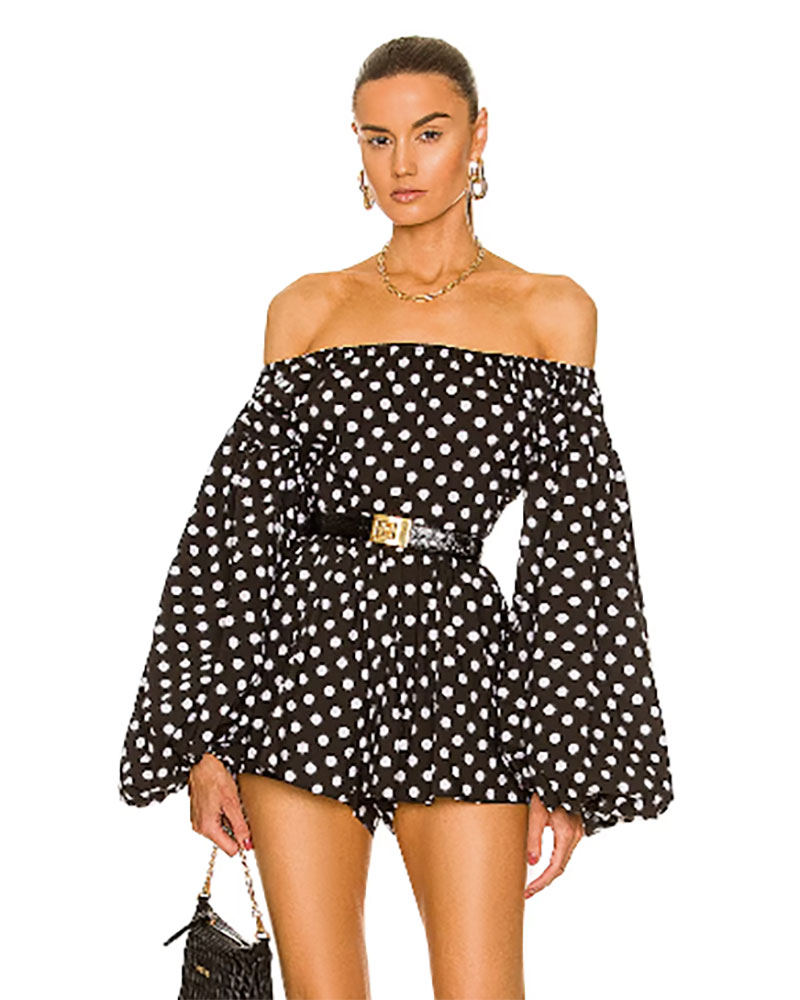 best womens romper designer polka dot off shoulder long sleeves