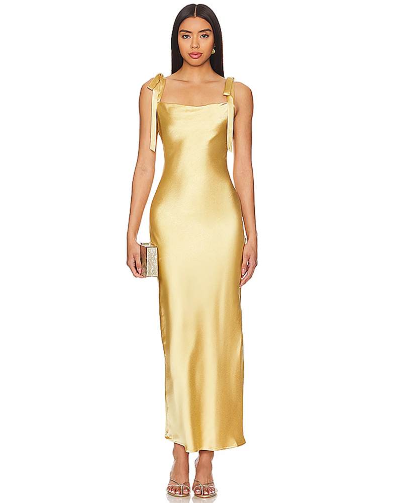 destination wedding guest dress black tie yellow maxi gown