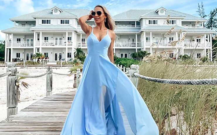destination wedding guest dress womens fashion blue gown beach