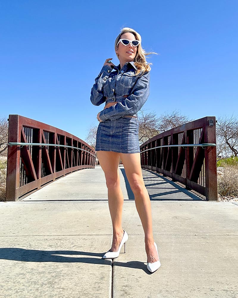 denim jacket outfit matching skirt 2023 fashion trend