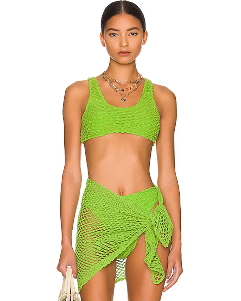 lime green bikini set matching wrap skirt crotchet