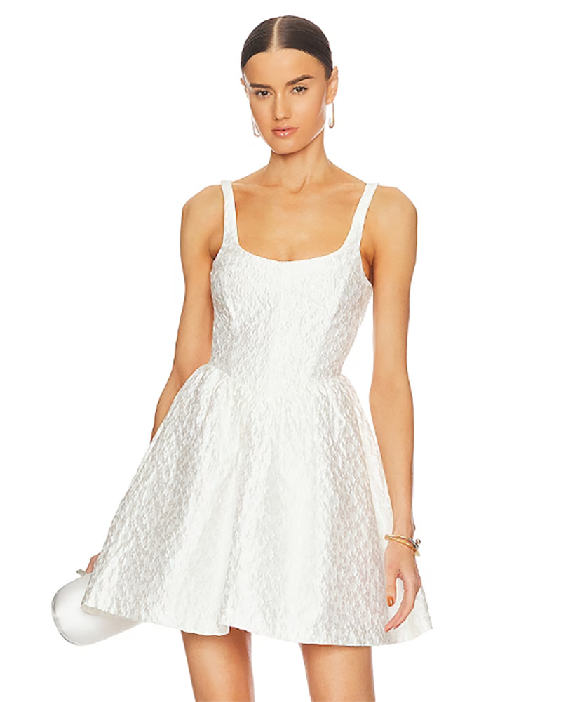 white jacquard dress mini sleeveless fit flare