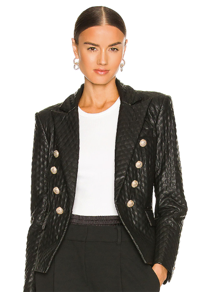 womens balmain jacket dupe black leather gold double breasted