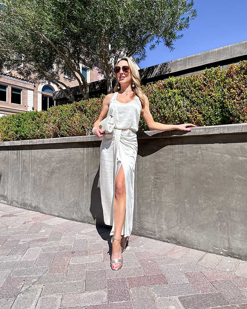 L'academie dress white satin maxi fashion blogger eve dawes summer