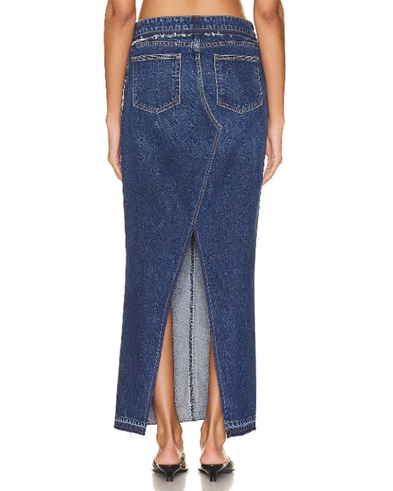 maxi jean skirt dark blue black slit