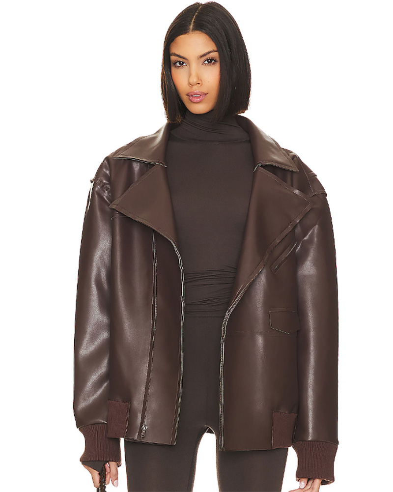 oversized brown leather jacket norma kamali